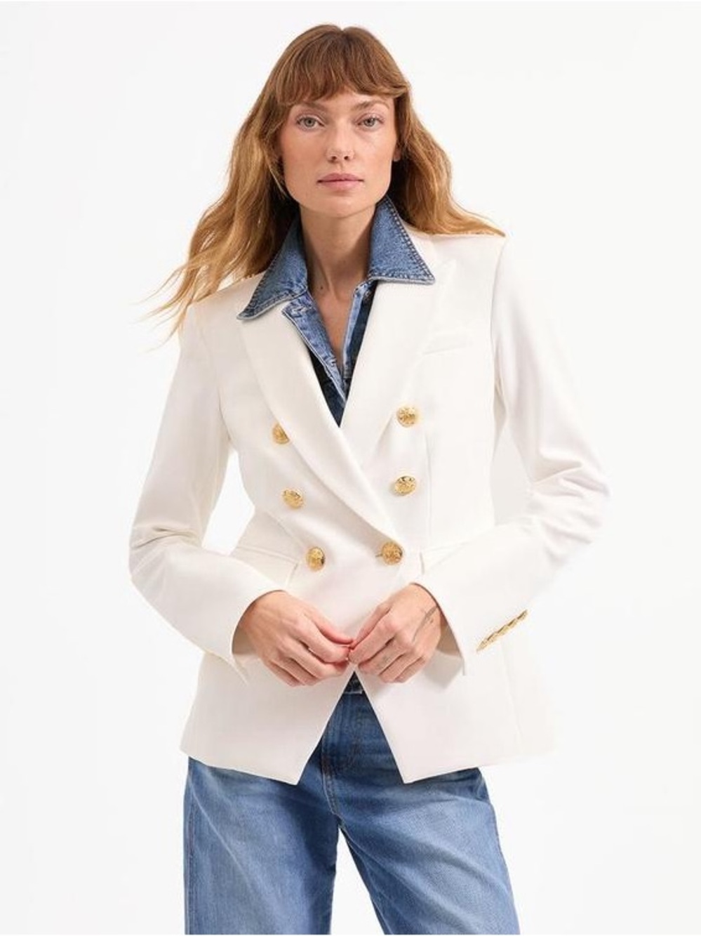 Veronica Beard MILLER Dickey jacket off white gold double breasted Sz 4